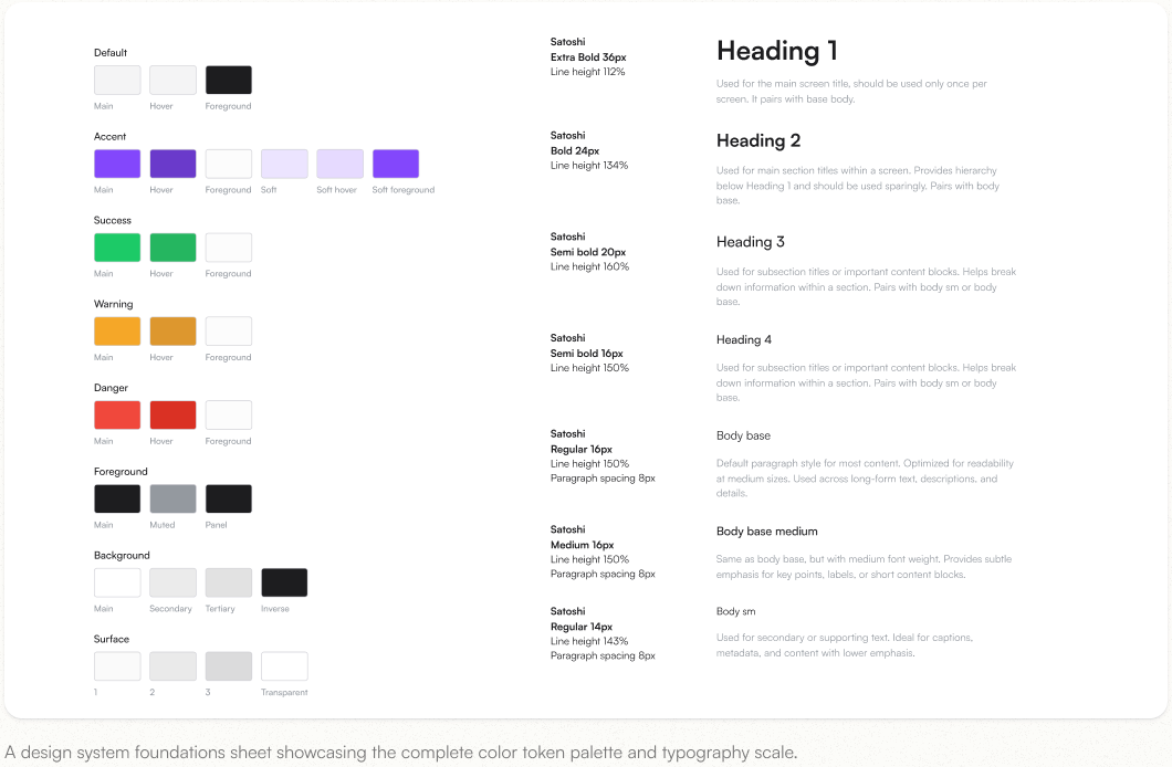 Type scale and colour tokens