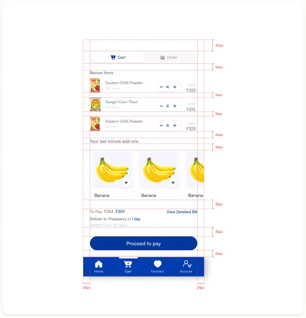 Cart page spacing grid