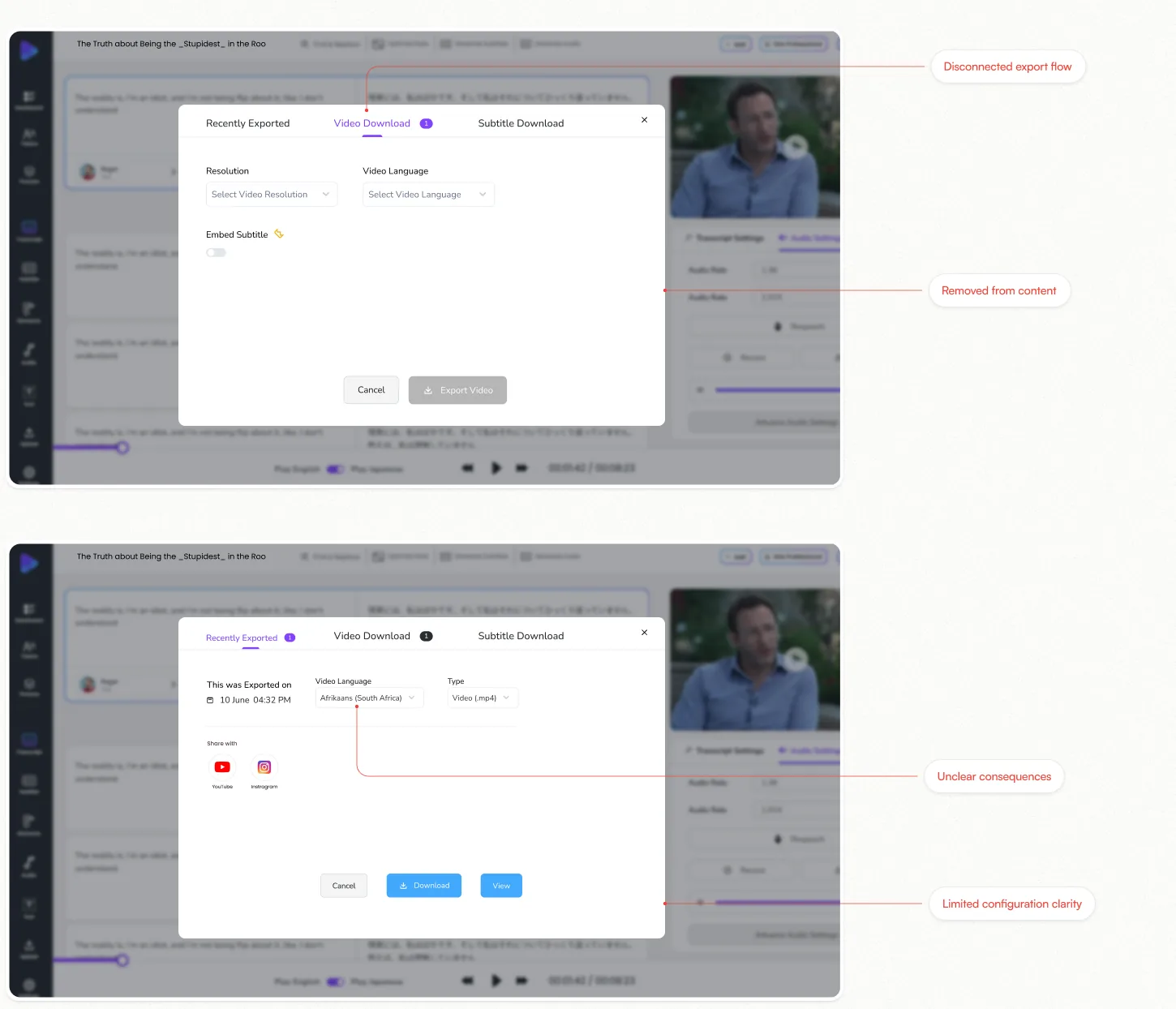Export modal, before