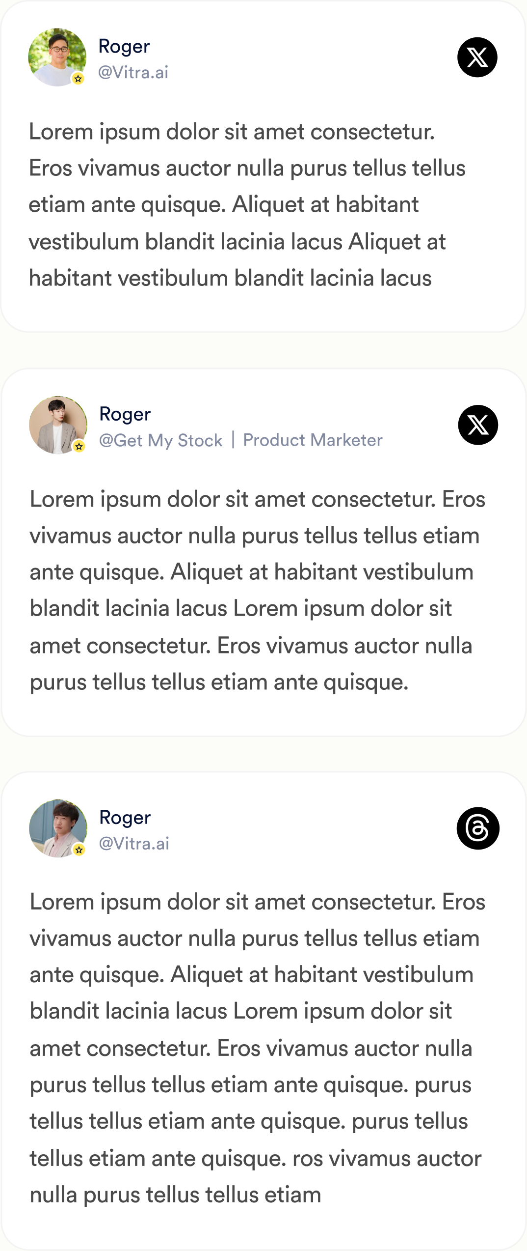 Testimonials from Product Hunt and Threads
